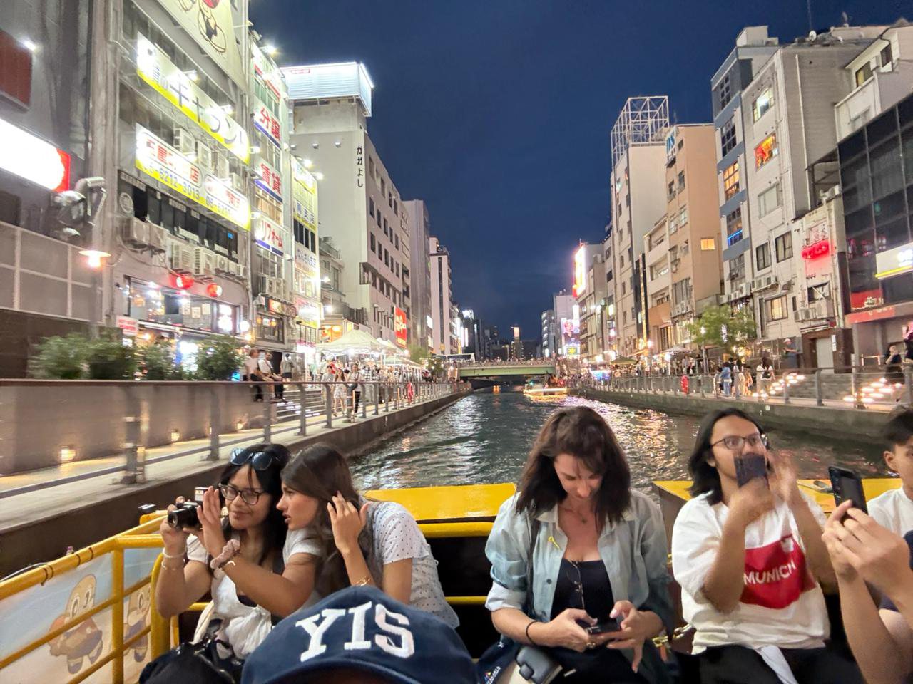 Osaka city lights viewed from aboard the Tombori River Cruise
