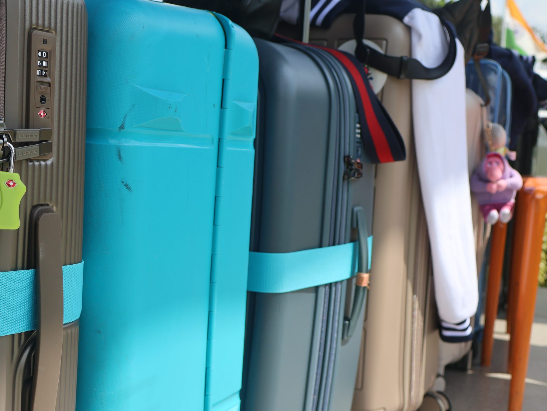 Suitcases lined up before the YIS Japan journey departure